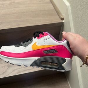 Nike Air Max 90 White, Pink, and Orange Sneakers 6Y/7.5 Women